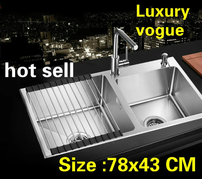 

Free shipping Apartment luxury kitchen manual sink double groove do the dishes 304 stainless steel hot sell 780x430 MM