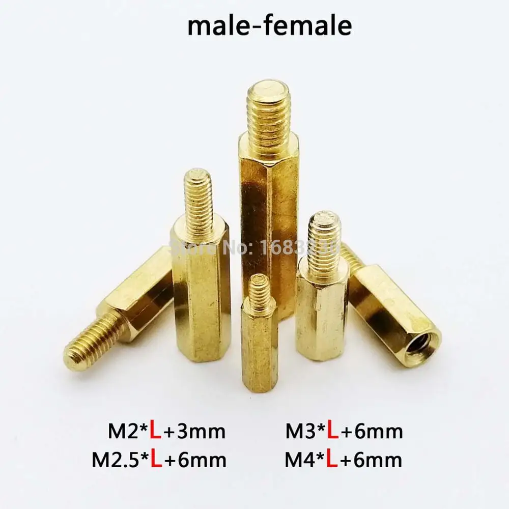 M2.5 2.5mm Brass Standoff Spacer Male x Female Thread 6mm 10-100Pcs 