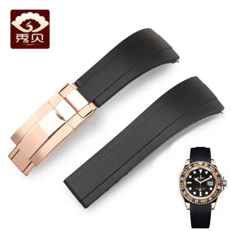 Ремешок силиконовый для часов OysterLock черный браслет цвета розового