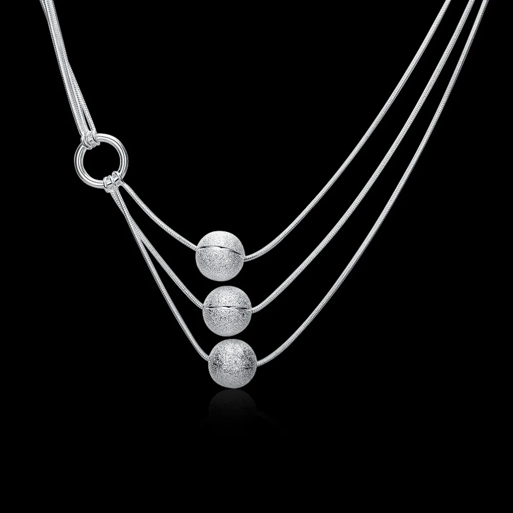 925 sterling silver ladies three sand beads necklace 17 inch simple spherical pendant foreign trade snake necklace N187
925 sterling silver ladies three sand beads necklace 17 inch simple spherical pendant foreign trade snake necklace N187