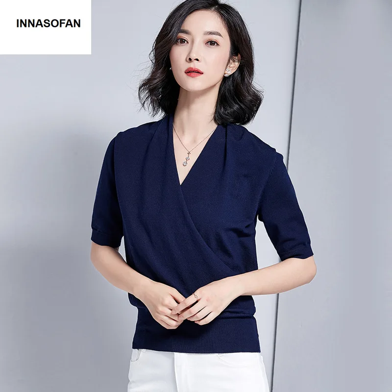 INNASOFAN Sweater Women's Spring-Summer Knitwear European-American sweater chic V-collar sweater with short sleeves
INNASOFAN Sweater Women's Spring-Summer Knitwear European-American sweater chic V-collar sweater with short sleeves