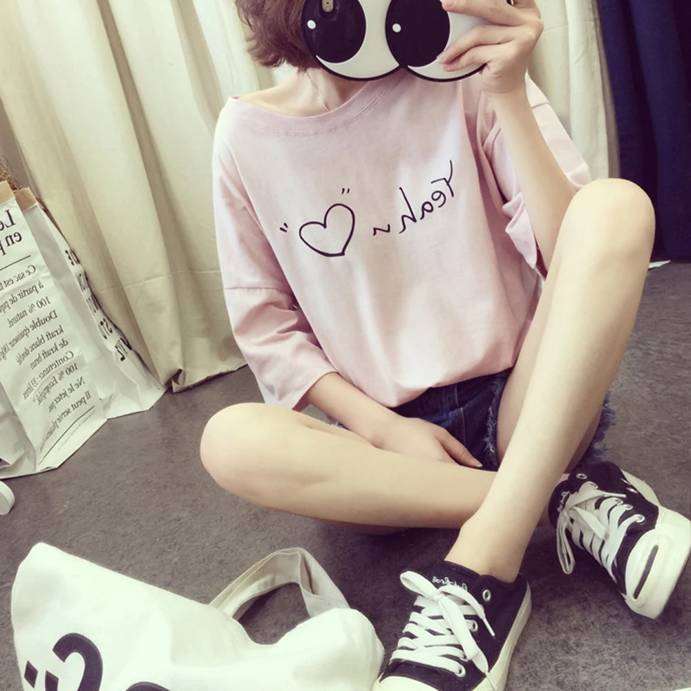 Korean Style Women Fashion Summer T-shirt Casual Slim Round Neck Hearted Printed Tee Tops Ladies Lover Letter Printing T shirt
Korean Style Women Fashion Summer T-shirt Casual Slim Round Neck Hearted Printed Tee Tops Ladies Lover Letter Printing T shirt
