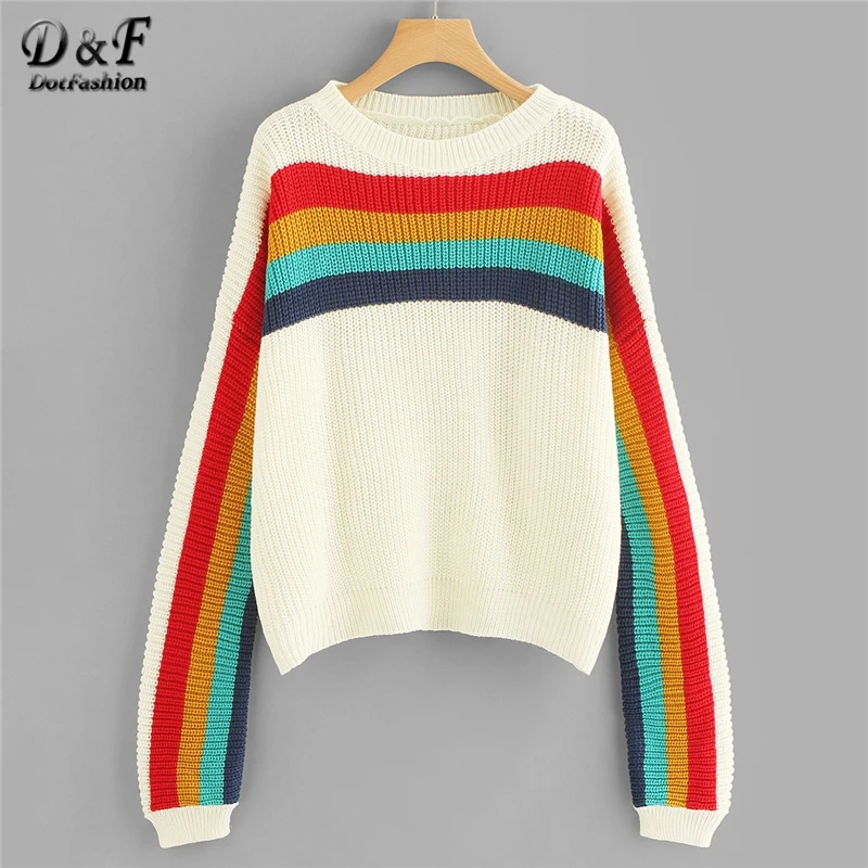 Dotfashion Multicolor Rainbow Striped Jumper Women Casual 2019 Autumn Pullovers Round Neck Long Sleeve Spring Oversized Sweater
Dotfashion Multicolor Rainbow Striped Jumper Women Casual 2019 Autumn Pullovers Round Neck Long Sleeve Spring Oversized Sweater