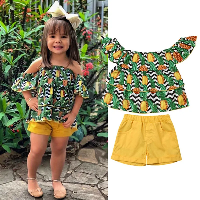 Fashion Kids Baby Girls Outfits Pineapple Print Off Shoulder T-shirt Cascading Ruffles Tops Shorts 2Pcs Girl Clothes Sets 6M-3Y
Fashion Kids Baby Girls Outfits Pineapple Print Off Shoulder T-shirt Cascading Ruffles Tops Shorts 2Pcs Girl Clothes Sets 6M-3Y
