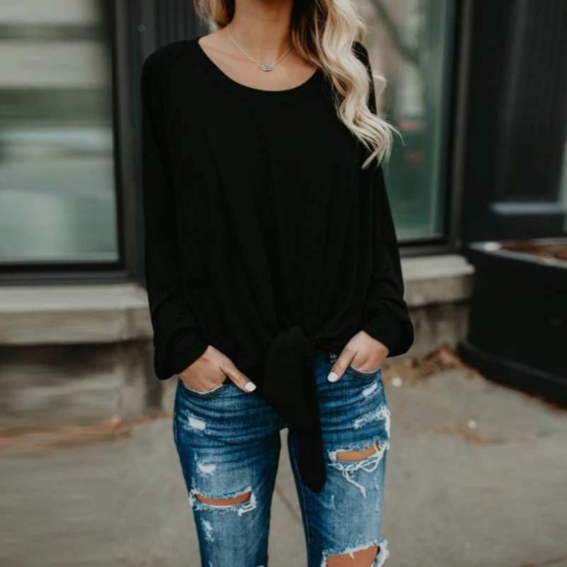 2019 Autumn Women Long-Sleeved Strapless Tops Casual Knotted Round Neck T-Shirt Solid Color Side Twist Knitting Loose Tops
2019 Autumn Women Long-Sleeved Strapless Tops Casual Knotted Round Neck T-Shirt Solid Color Side Twist Knitting Loose Tops