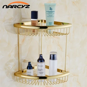 Bathroom Shelves Golden Brass Material With Robe Hook 2-Tier Bathroom Storage Basket Wall Mounted Bathroom Shelf Silver 9097K
Bathroom Shelves Golden Brass Material With Robe Hook 2-Tier Bathroom Storage Basket Wall Mounted Bathroom Shelf Silver 9097K