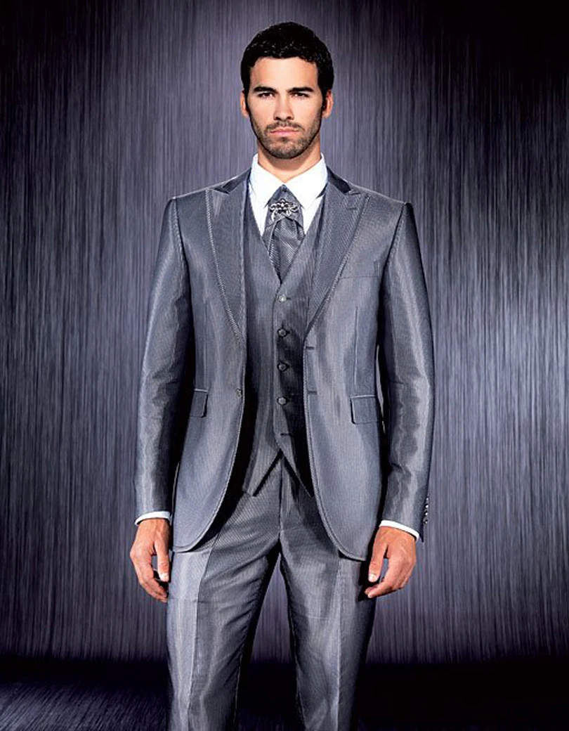 

2018 3 Suit Style 2 Bottons For Man Clothes champagne slim Fit Groom Tuxedos Groomsman Suit Tailored Man Suit(jacket+pants+Vest)
