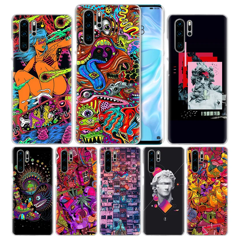 Неоновый Psychedelic чехол для Huawei P20 P30 P40 Lite E P Smart Z Plus 2019 P10 Mate 10 20 Pro Жесткий ПК