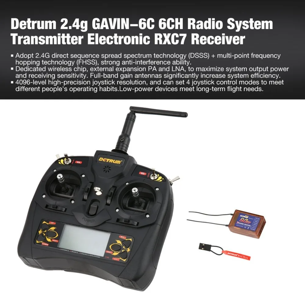 Detrum GAVIN-6C 6-Channel DSSS FHSS 2.4G Digital Remote Control + RXC7 Receiver Set for RC Plane Boat Car Model ht
Detrum GAVIN-6C 6-Channel DSSS FHSS 2.4G Digital Remote Control + RXC7 Receiver Set for RC Plane Boat Car Model ht