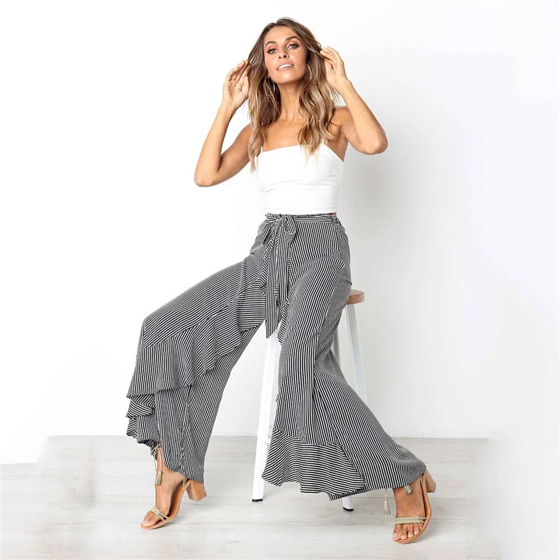 High Waist Bandage wide leg pants Striped Ruffles women pant 2018 Streetwear palazzo pants Casual OL Style Trousers Clothing
High Waist Bandage wide leg pants Striped Ruffles women pant 2018 Streetwear palazzo pants Casual OL Style Trousers Clothing