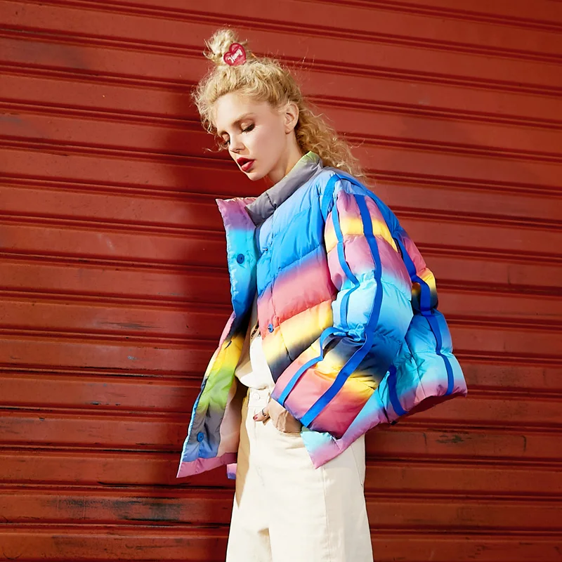2019 Winter Women Down Jacket Warm Rainbow Stripe Print Parkas Female Loose Plus Size Coat High Quality Brand Casual Overcoat Y5
2019 Winter Women Down Jacket Warm Rainbow Stripe Print Parkas Female Loose Plus Size Coat High Quality Brand Casual Overcoat Y5