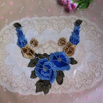 

5pcs blue applique lace motifs Embroidered collar lace Neckline Collar Applique lace collar patches lace sewing accessories