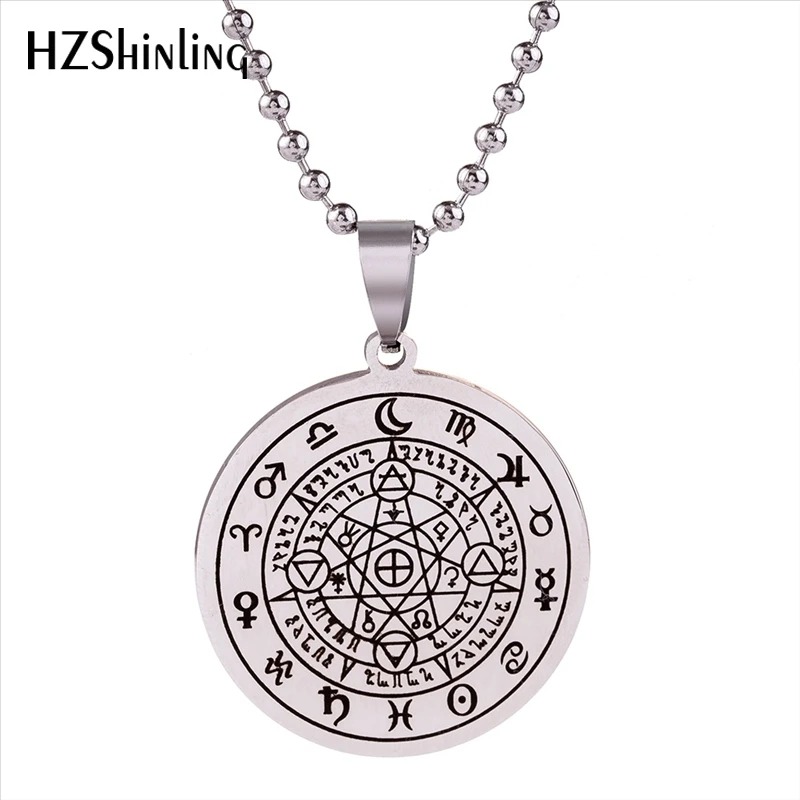 

2018 New Stainless Steel Sigil Black Magic Witchcraft Pendant Necklace Sigil Logo Jewerlry Trendy Accessory Ball Chain Gifts HZ7