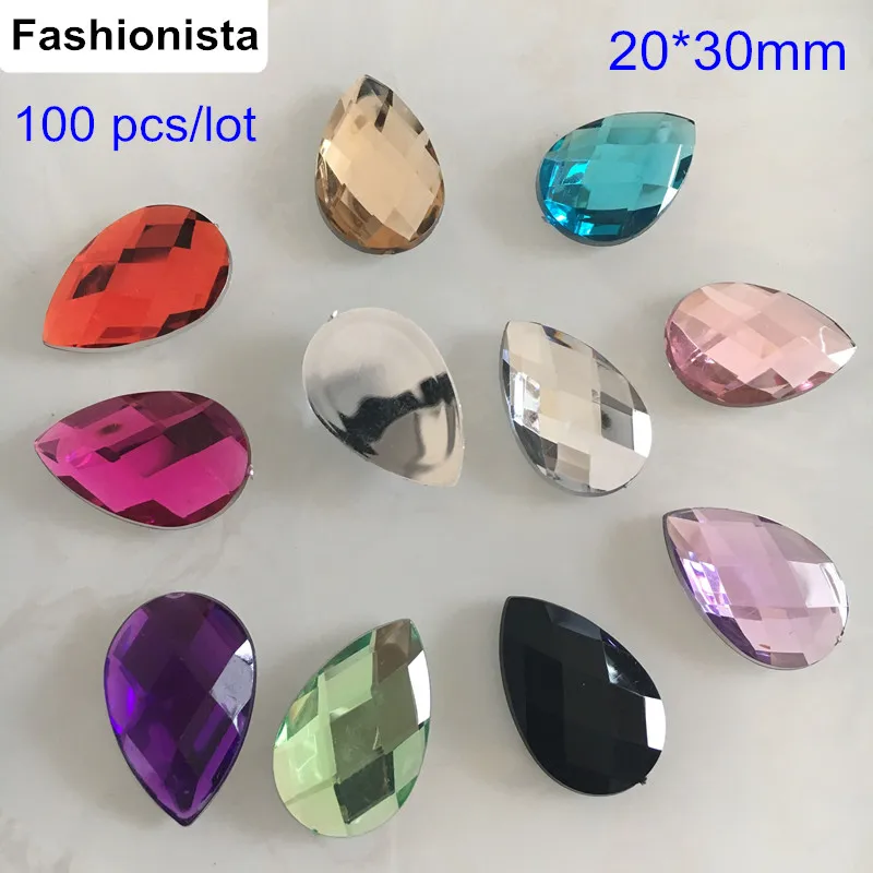 Free Shipping - 100 pcs Big Waterdrop Shape Acrylic Rhinestones 20*30mm Faceted Cabochon Flat Back Decoration Findings | Украшения и