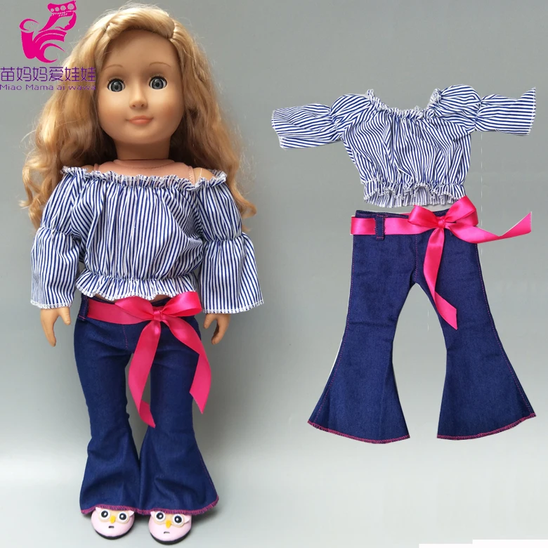 18 inch girl doll clothes One shoulder bell-bottomed pants doll stripe shirt denim pants for 18" doll coat
18 inch girl doll clothes One shoulder bell-bottomed pants doll stripe shirt denim pants for 18" doll coat