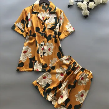 Women Cute Pajama Sets With Shorts Satin Pijama Flower Print Pyjama Cardigan Nightsuit Sleepwear Home Clothing Pijama
Women Cute Pajama Sets With Shorts Satin Pijama Flower Print Pyjama Cardigan Nightsuit Sleepwear Home Clothing Pijama