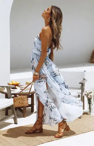 

Women Boho Floral Maxi Long Dress Summer Evening Party Beach Casual Slit Spilt Sundress Holiday Outfit