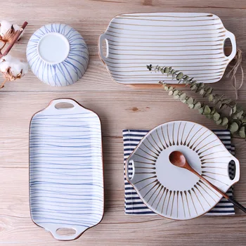 Hand Paint Plates Food Dishes Dinnerware Sets Thin Line Blue Plates Porcelain Tray Rectangular Double Ear Plate
Hand Paint Plates Food Dishes Dinnerware Sets Thin Line Blue Plates Porcelain Tray Rectangular Double Ear Plate