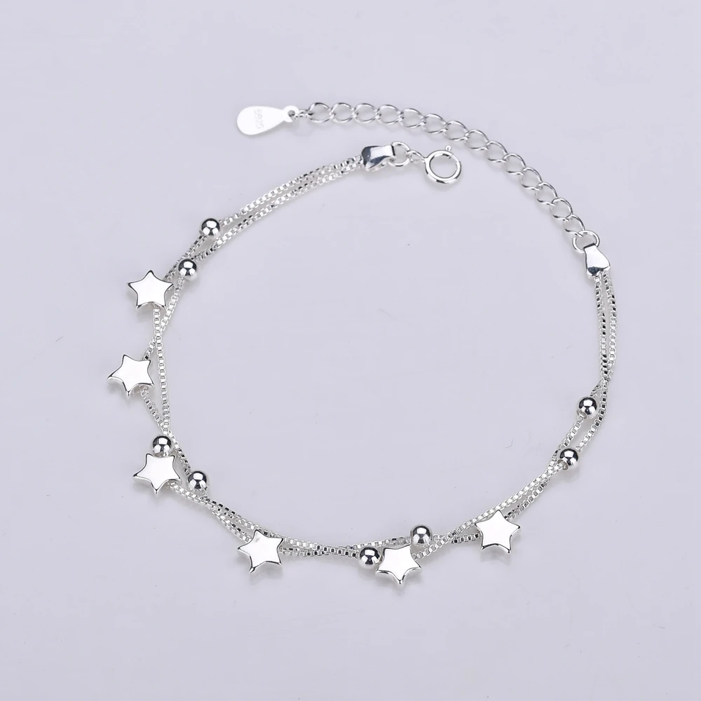 925 Sterling Silver Two Layer Box Chain Bracelets OL Style Double Small Bead Star Charm Bracelet For Women bijoux en argent 925
925 Sterling Silver Two Layer Box Chain Bracelets OL Style Double Small Bead Star Charm Bracelet For Women bijoux en argent 925