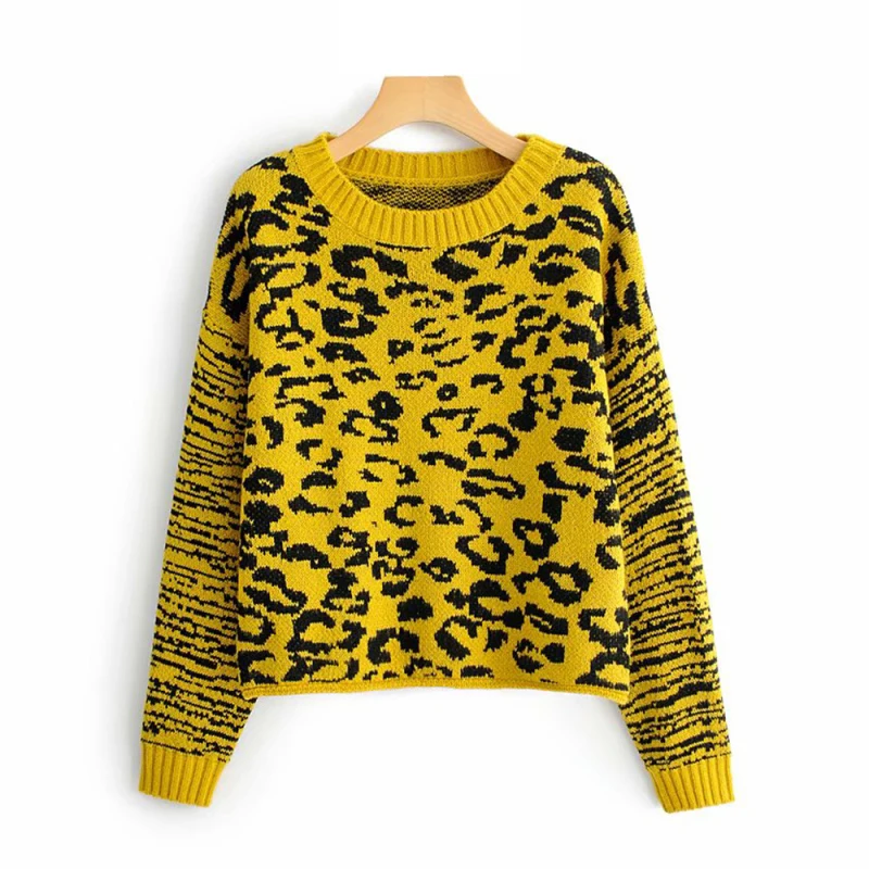 Mohair Leopard Winter Sweater for Womens Yellow Ribbed Knitwear Pullovers Women Chic Short Sweaters Ladies Animal Print Clothes
Mohair Leopard Winter Sweater for Womens Yellow Ribbed Knitwear Pullovers Women Chic Short Sweaters Ladies Animal Print Clothes