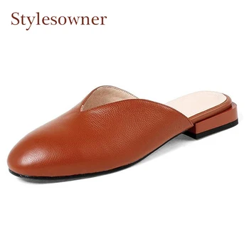 Stylesowner Spring Summer Genuine Leather Solid Color Slipper Round Toe Deep V Open Slip on Slides Women Low-heel Mules Shoes
Stylesowner Spring Summer Genuine Leather Solid Color Slipper Round Toe Deep V Open Slip on Slides Women Low-heel Mules Shoes