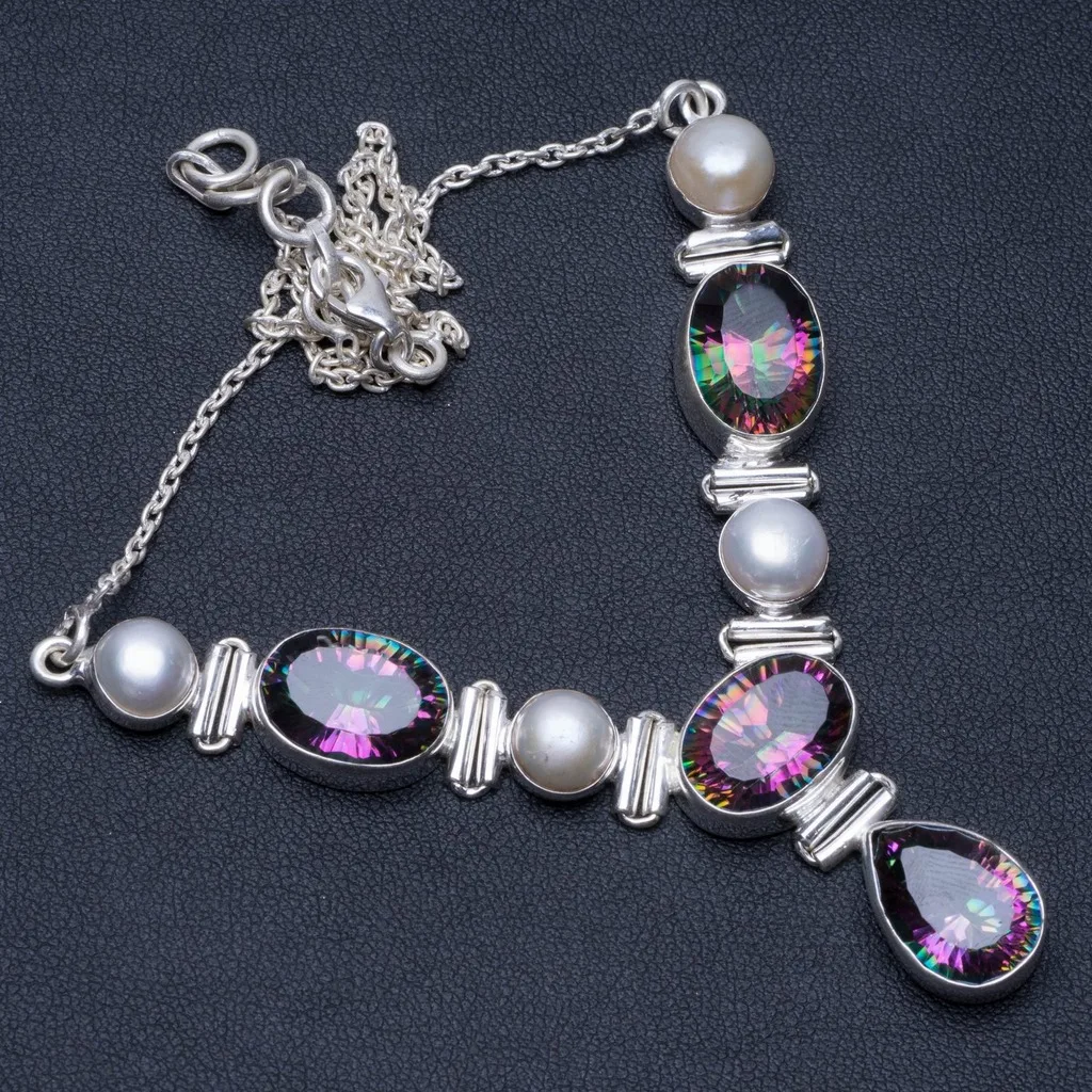 Natural Mystical Topaz and River Pearl Unique Design 925 Sterling Silver Necklace 17 1/2" P2524
Natural Mystical Topaz and River Pearl Unique Design 925 Sterling Silver Necklace 17 1/2" P2524
