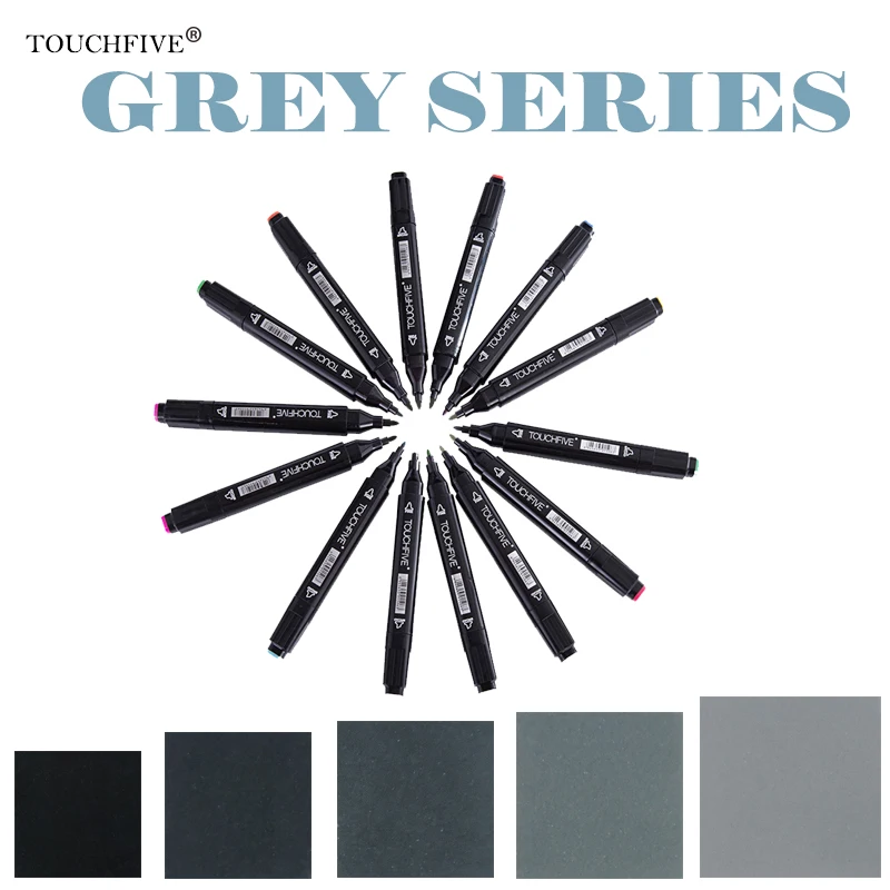 

Touchfive Double-Ended Alcohol Based Ink Neutral Gray Color Sketch Art Markers set Gray Tones marker brush Student Supplies