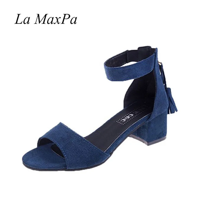 La MaxPa Woman Shoes 2018 Summer Tassel Flock Women Sandals Fringe Sandal Heels Thick High Heels Sandals Sandalias De Salto Alto 22