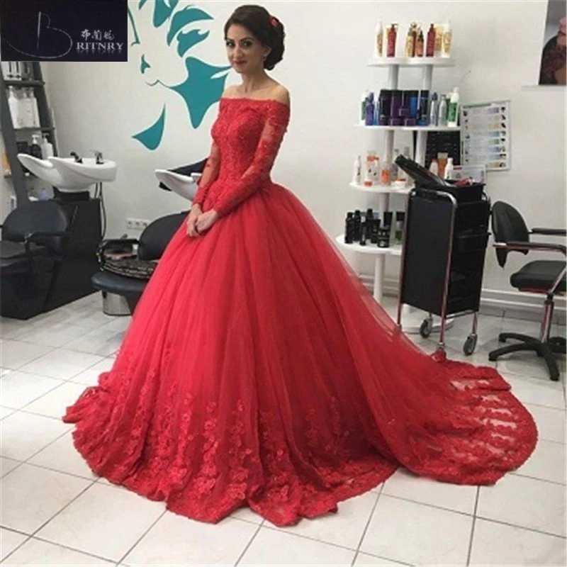 BRITNRY Off the Shoulder Long Sleeve Wedding Dress Red Tulle Wedding Dresses Lace Women Bride Dress 
BRITNRY Off the Shoulder Long Sleeve Wedding Dress Red Tulle Wedding Dresses Lace Women Bride Dress