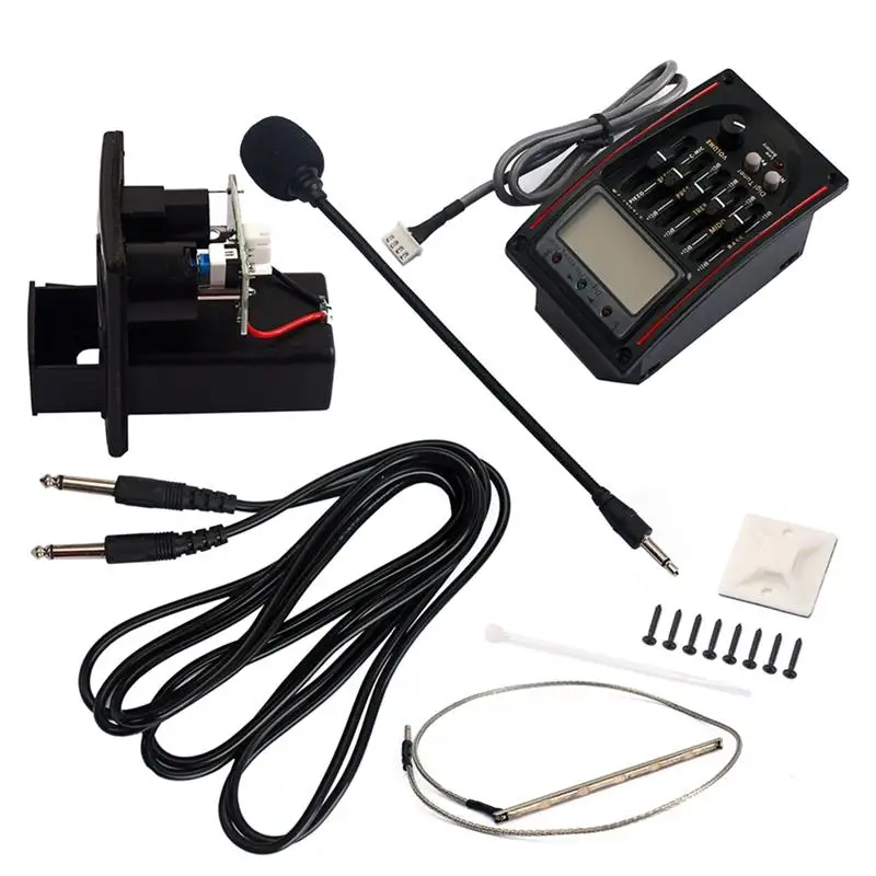 5 Band Acoustic Guitar Preamp EQ Equalizer Preamplifier Piezo Pickup with Microphone Volume Blend Presence Treble Middle | Спорт и