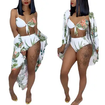 Hot Sexy Lady Swimsuit Flower Leaves Print Knotted Bikini Set with Cover Up Cardigan
Hot Sexy Lady Swimsuit Flower Leaves Print Knotted Bikini Set with Cover Up Cardigan