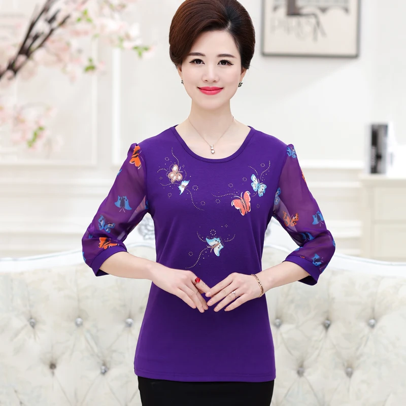 Women Three Quarter Sleeve Chiffon T-shirt 2019 Spring Fall Middle Age Mother Plus Size Clothes Flower Top Pullover Tee Shirts
Women Three Quarter Sleeve Chiffon T-shirt 2019 Spring Fall Middle Age Mother Plus Size Clothes Flower Top Pullover Tee Shirts