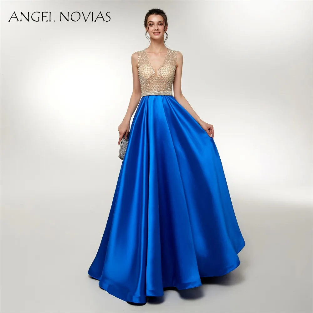 Angel Novias Long Abendkleider 2020 Royal Blue Satin Evening Dress 2020 Glitter Beads Formal Dress Women Elegant
Angel Novias Long Abendkleider 2020 Royal Blue Satin Evening Dress 2020 Glitter Beads Formal Dress Women Elegant