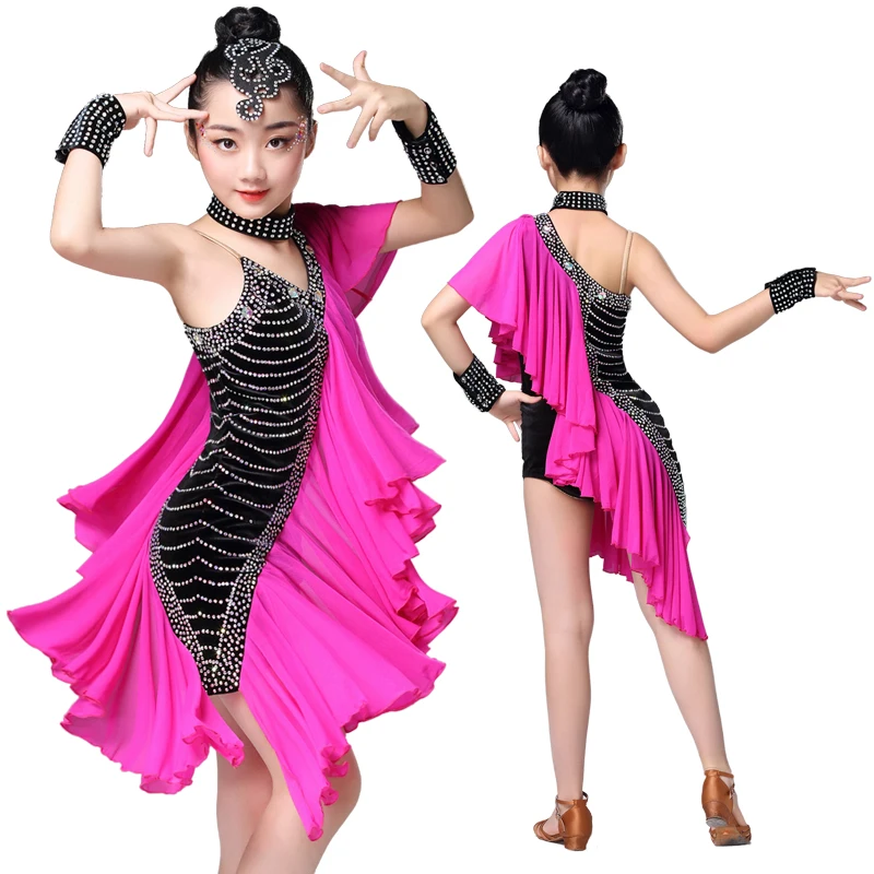Блестящие стразы платье для латинских танцев девочек танго бальные платья