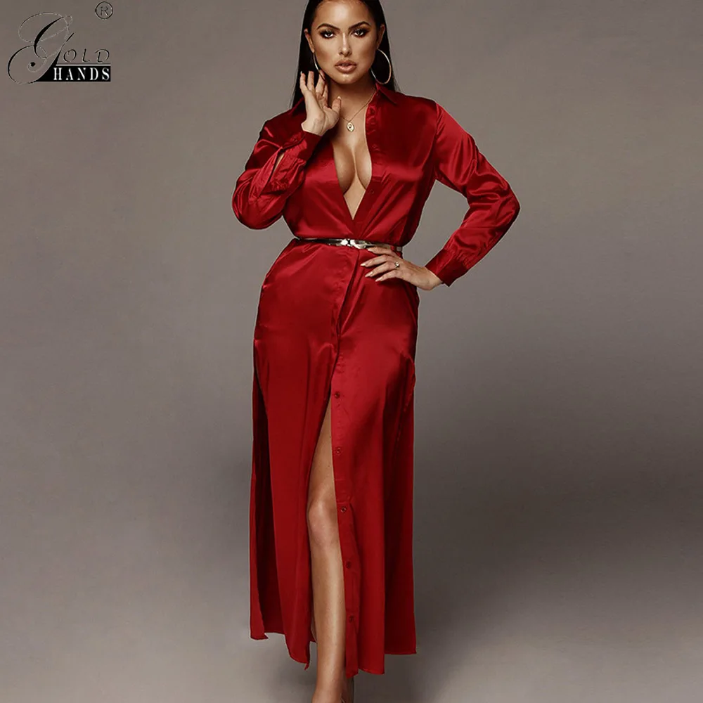 Gold Hands Summer Women Elegant Bodycon Casual Party Long Dress High Split Sexy Satin Stand Collar Long Sleeve Buttons Dresses
Gold Hands Summer Women Elegant Bodycon Casual Party Long Dress High Split Sexy Satin Stand Collar Long Sleeve Buttons Dresses