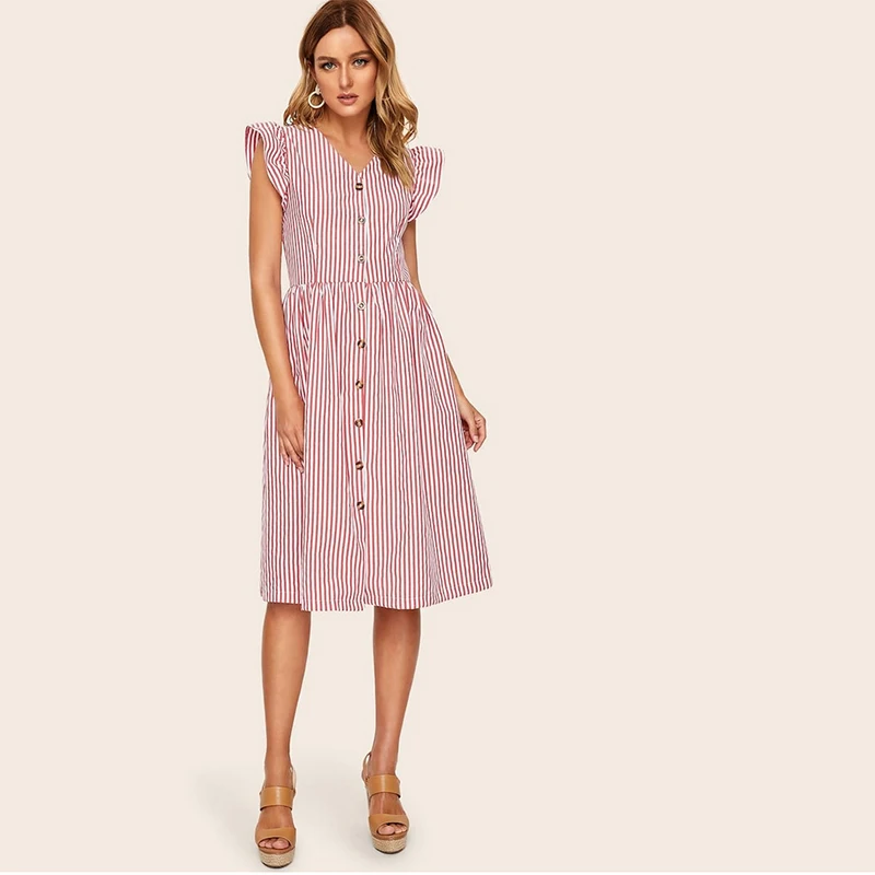 Women Summer Striped Dress Short Sleeve V Neck Midi Dress Button Slim vintage dress vestidos mujer Elegant Ladies office dress
Women Summer Striped Dress Short Sleeve V Neck Midi Dress Button Slim vintage dress vestidos mujer Elegant Ladies office dress
