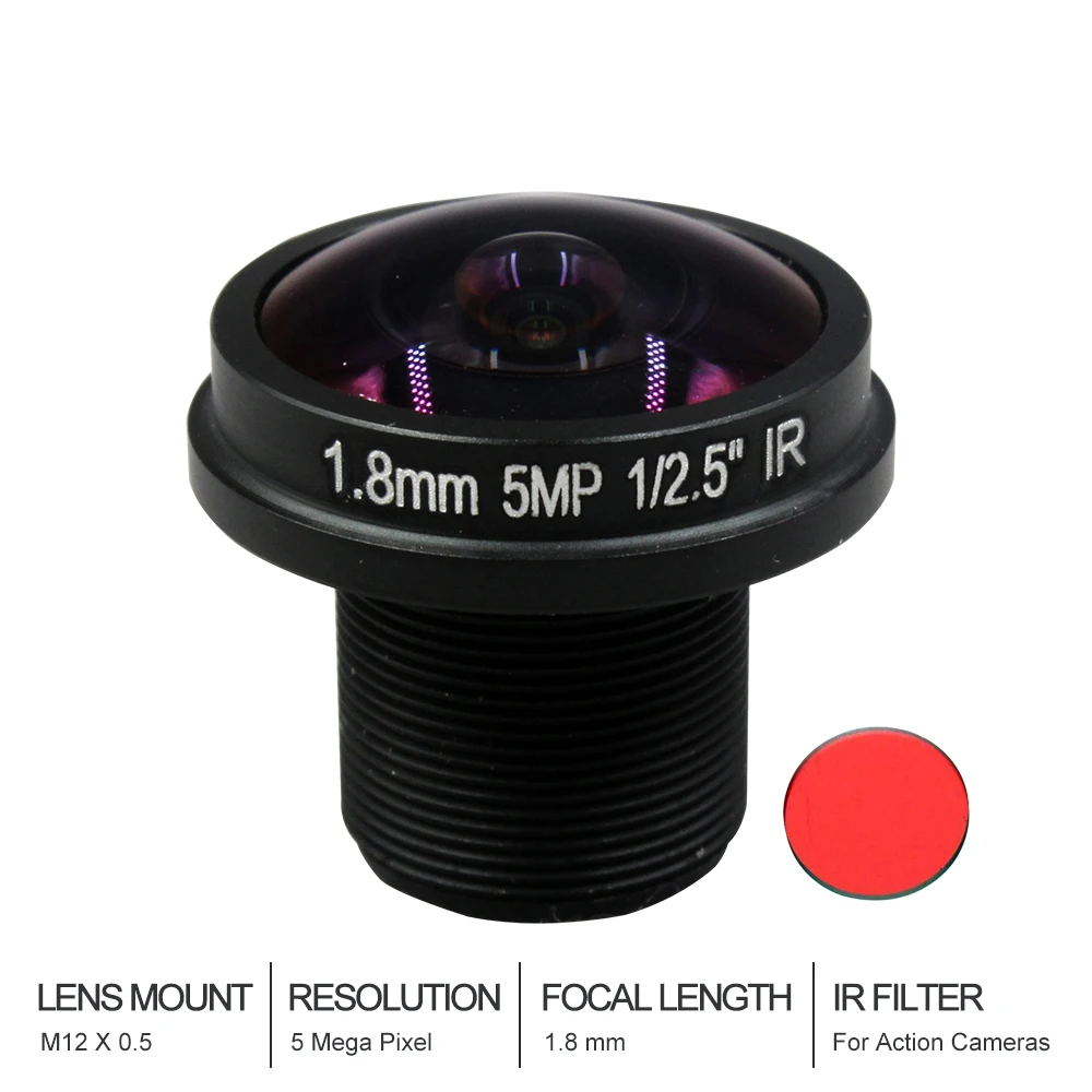 Fisheye CCTV Lens Action Camera Lens with IR filter 5MP 1.8mm M12 180 degree Wide Viewing Angle F2.0 1/2.5"
Fisheye CCTV Lens Action Camera Lens with IR filter 5MP 1.8mm M12 180 degree Wide Viewing Angle F2.0 1/2.5"