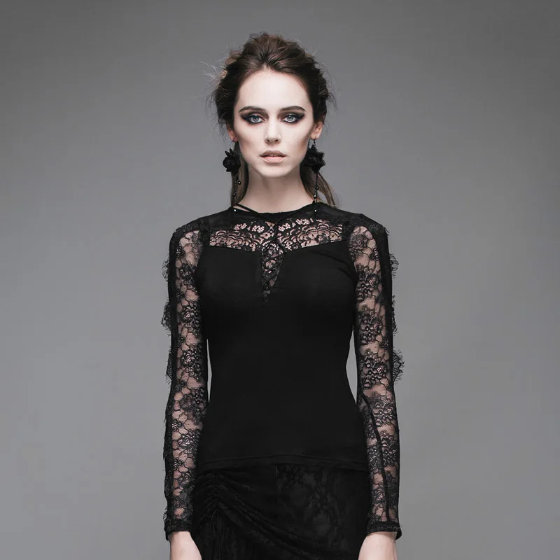 Devil Fashion Gothic Women Long Lace Sleeves T-Shirts Steampunk Dark Black Sexy Hollow Out Top Female Silk Tees in Spring Autumn
Devil Fashion Gothic Women Long Lace Sleeves T-Shirts Steampunk Dark Black Sexy Hollow Out Top Female Silk Tees in Spring Autumn