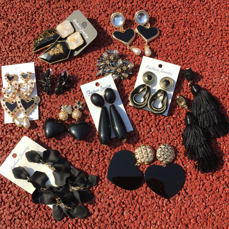 

Ztech Za Black Resin/Crystal Drop Earrings For Women Boho Handmade Fringed Tassel Dangle Statement Wedding Earrings Party Gift