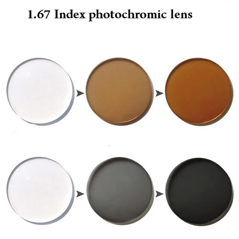 Vazrobe Customized Aspheric 1.67 Index Photochtomic Glasses Lens Coating UV Glare anti sun UV400 change to brown/ grey
Vazrobe Customized Aspheric 1.67 Index Photochtomic Glasses Lens Coating UV Glare anti sun UV400 change to brown/ grey