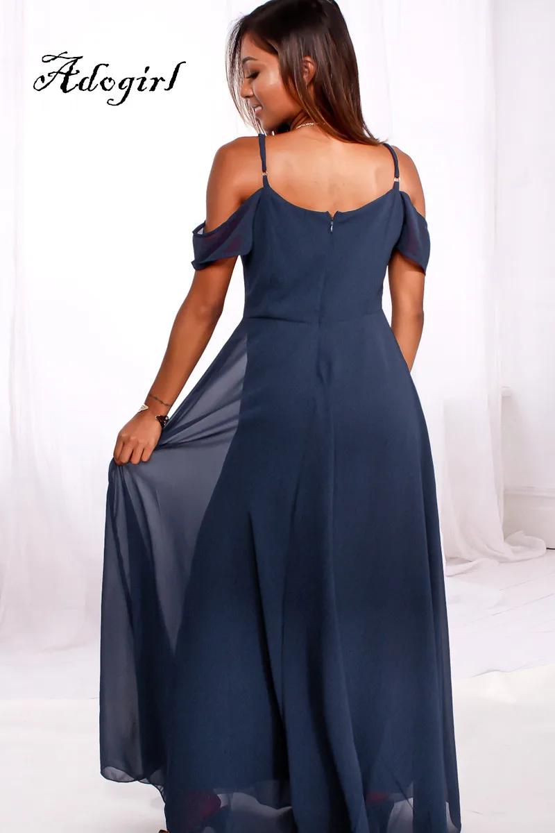 Adogirl 2017 Summer Sexy Women Chiffon Spaghetti Strips Maxi Dress-5