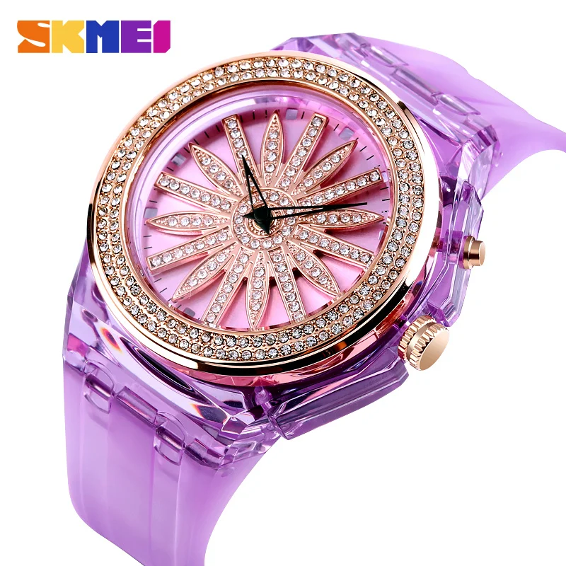 SKMEI Beatiful Quartz Watch Fashion Women Watches Creative Rotating Flower Dial LED Light Transpapent Case Strap reloj muje 1536
SKMEI Beatiful Quartz Watch Fashion Women Watches Creative Rotating Flower Dial LED Light Transpapent Case Strap reloj muje 1536