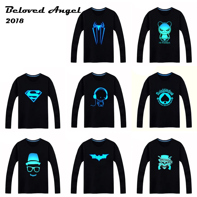 

2018 Luminous Long Sleeve T-Shirt For Boys T Shirt Batman Christmas Teen Girl Tops 3-15 years Teenage Toddler Boy Tshirts