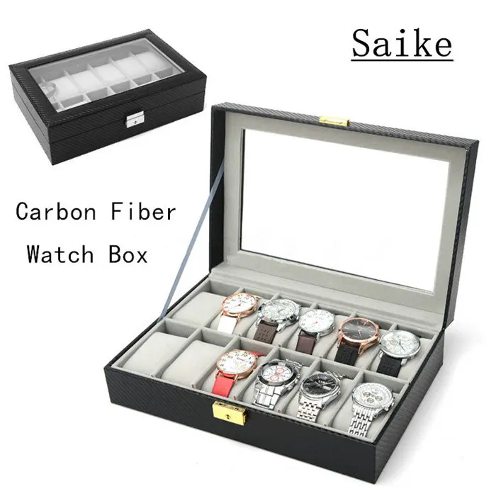 Carbon Fiber Leather Watches Storage Box With Key Black Leather Watch Display Cases Box New Mechanical Watch Package Box D026
Carbon Fiber Leather Watches Storage Box With Key Black Leather Watch Display Cases Box New Mechanical Watch Package Box D026