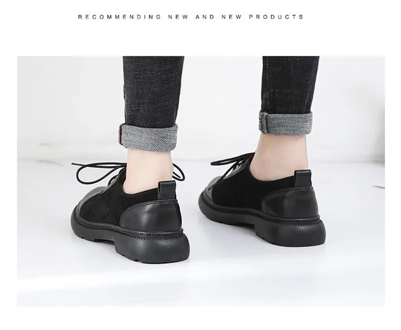 Retro Women Oxfords Shoes Spring 2019 New British Flats Brogues Shoes Woman Round Toe Lace Up Students Casual Flat Platform Shoe (13)