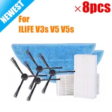 8 sztuk/partia akcesoria części zamiennych, zestaw stron szczotka Mop szmatką sterty filtr dla ILIFE V3s V5 V5s odkurzacz automatyczny wymiana(China)