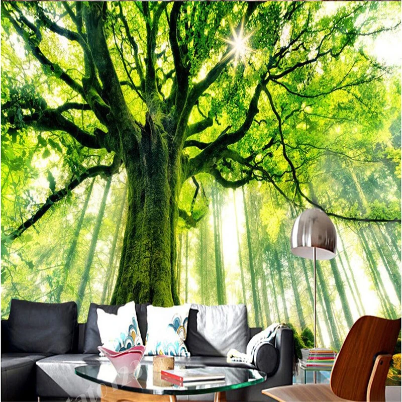 beibehang Green Trees Forest Sunlight Tree Painting TV Background Wallpaper Wall Fresco Living Room Sofa Bedroom Custom Size |
