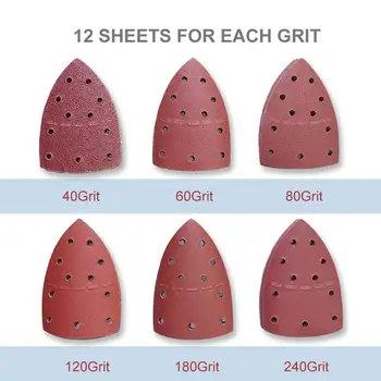 72 pieces Reddish Brown Sandpaper Triangle 11 Hole Sandpaper 40/60/80/120/180/240 Grits