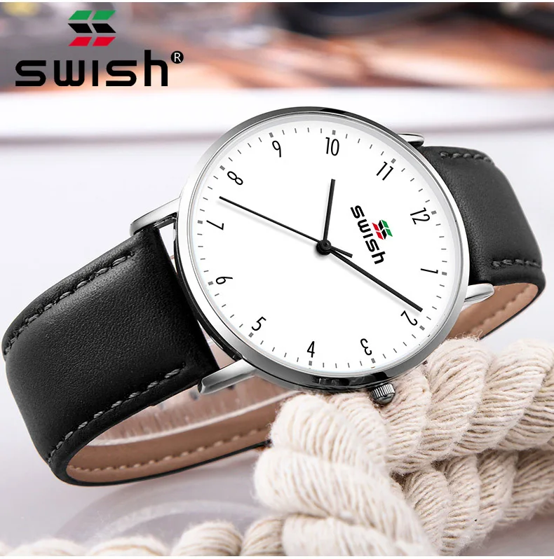 SWISH Men's Watch Ultra-thin Watch Leather Quartz Watch 30m Waterproof Black Leather Strap Fashion Silvery Dial Watch
SWISH Men's Watch Ultra-thin Watch Leather Quartz Watch 30m Waterproof Black Leather Strap Fashion Silvery Dial Watch