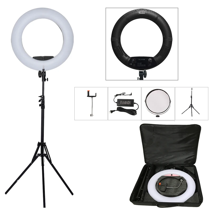 

Yidoblo Black FS-480II 5500K Dimmable Camera Photo/Studio/Phone/Video 18"48W 480 LED Ring Light LED Lamp+ 200cm tripod +Bag Kit